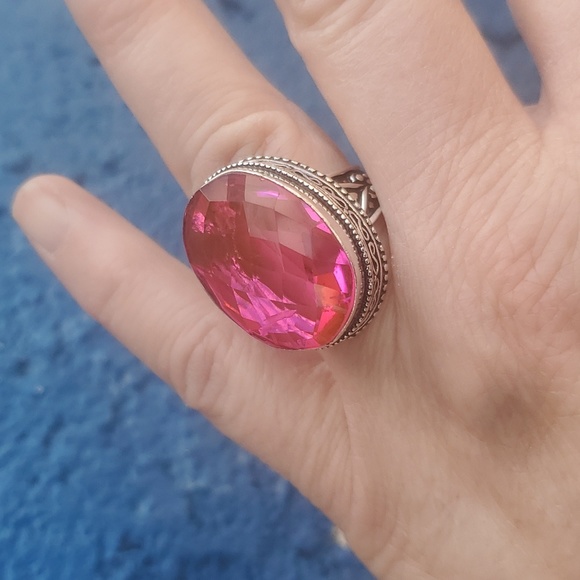 New Faceted Pink Mystic Topaz 925 Silver Ring. - Picture 8 of 16
